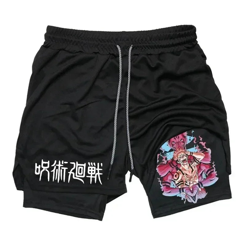 Men's Sports Shorts Jujutsu Kaisen Anime Graphic 2 in 1 Compression Shorts Quick Dry