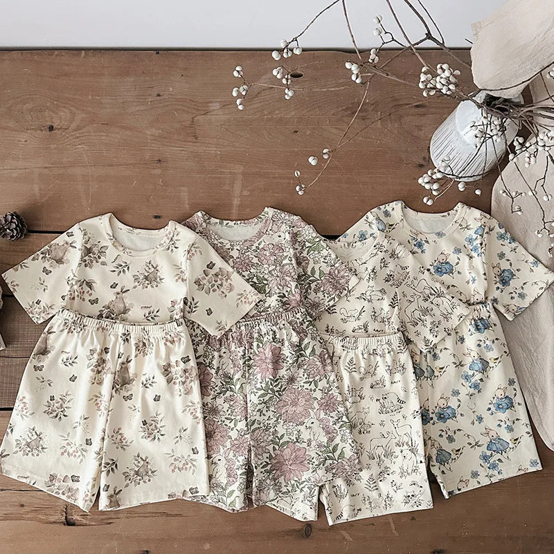 2pcs Unisex Short Sleeve Pajamas & Cozy Loungewear