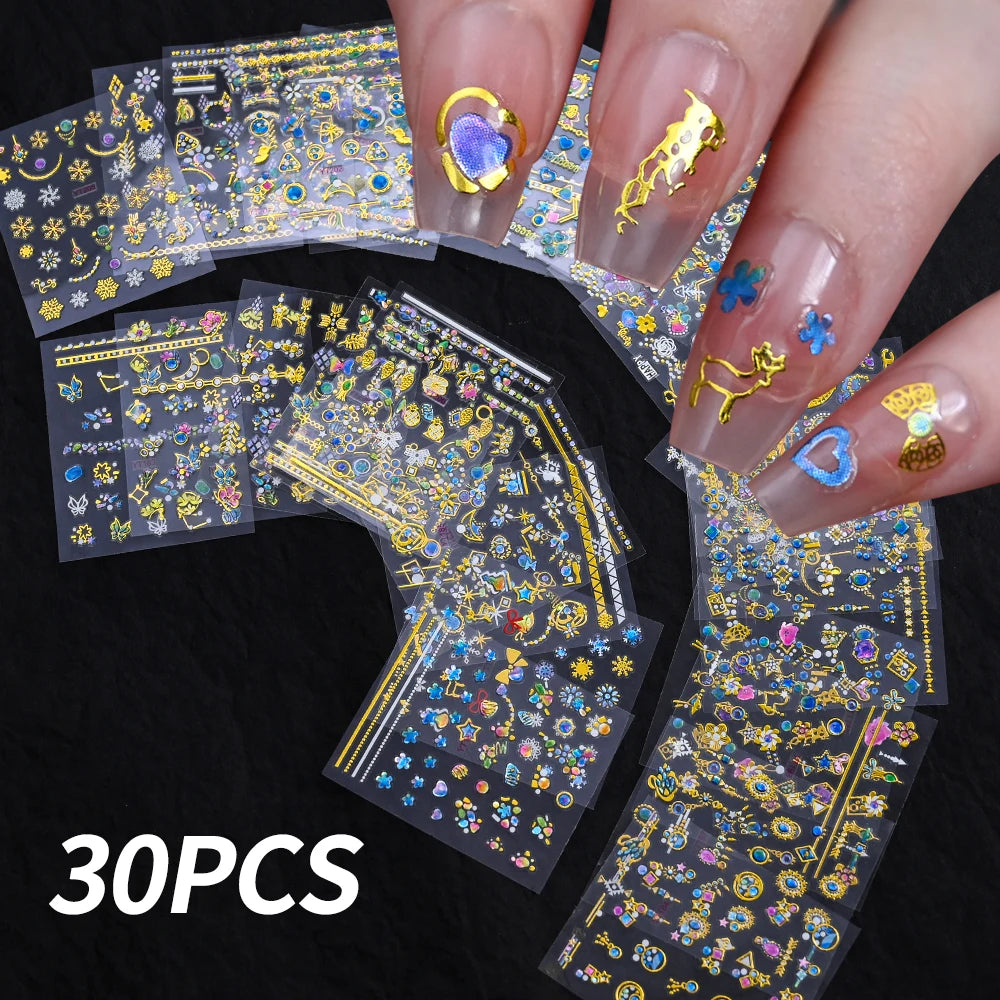 30Pcs Miniso Kawaii 3D Glitter Nail Stickers Hello Kitty Cartoon Design For Nail Decals Supplies KT Cat Stickers Press on Nails^