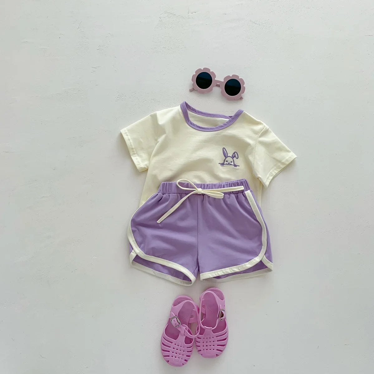Baby & Toddler Short Sleeve Tracksuits with Embroidery, 2 Piece Set