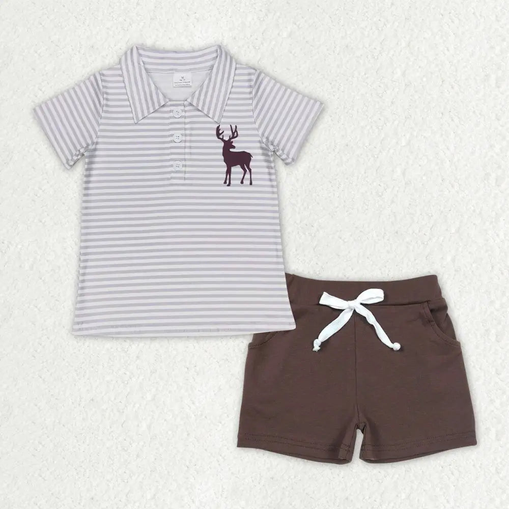 Wholesale Toddler Baby Boy Outfit Children Short Sleeves Black Shirt T-shirt Pockets Shorts Bottom Infant Set Baseball Clothes