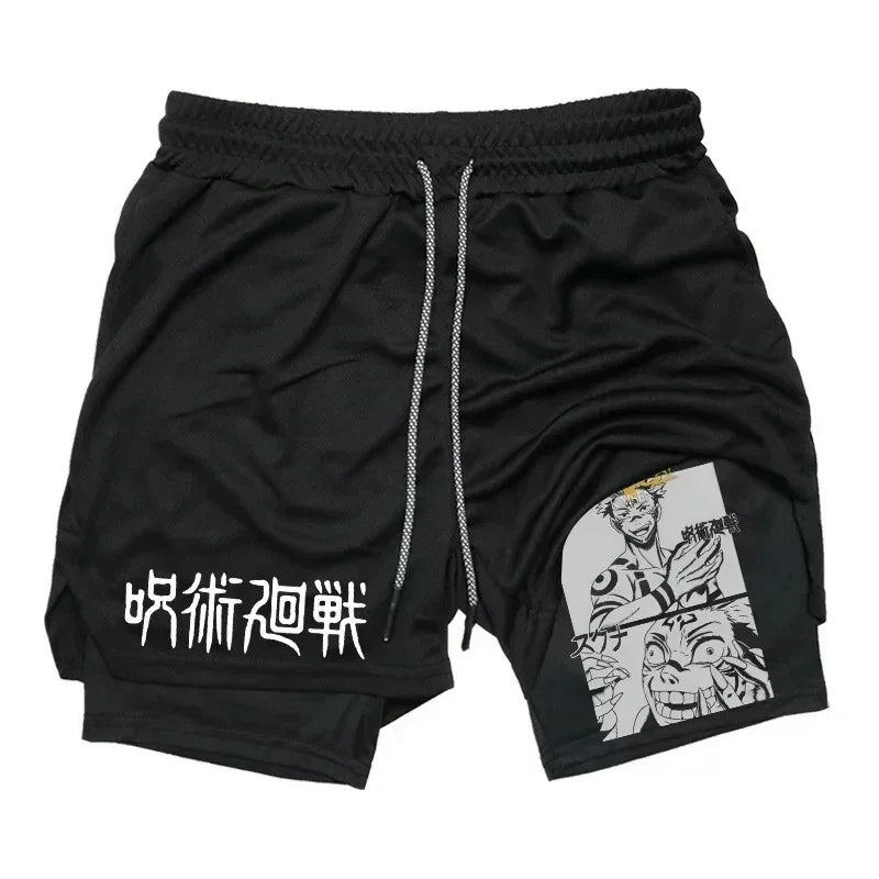 Men's Sports Shorts Jujutsu Kaisen Anime Graphic 2 in 1 Compression Shorts Quick Dry
