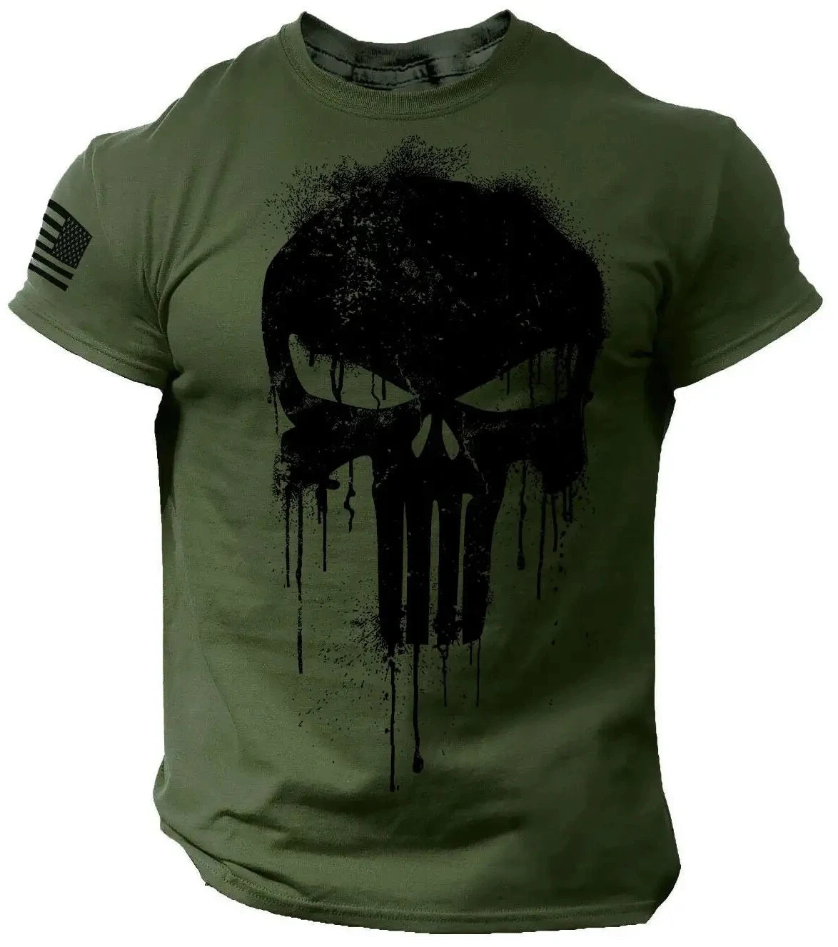 Men's Skull T shirt with American Flag Sleeve