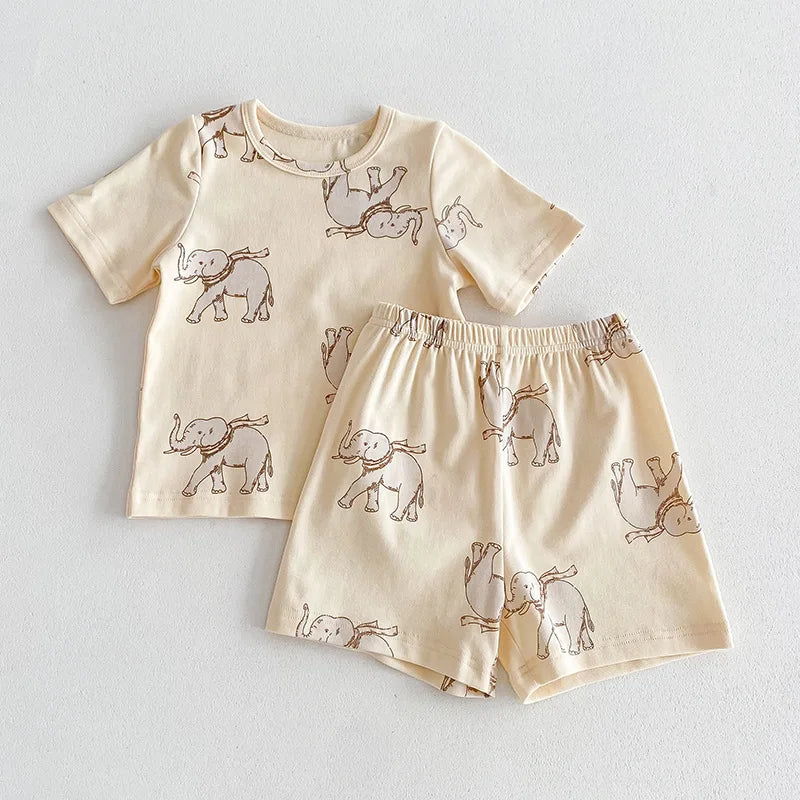 2pcs Unisex Short Sleeve Pajamas & Cozy Loungewear