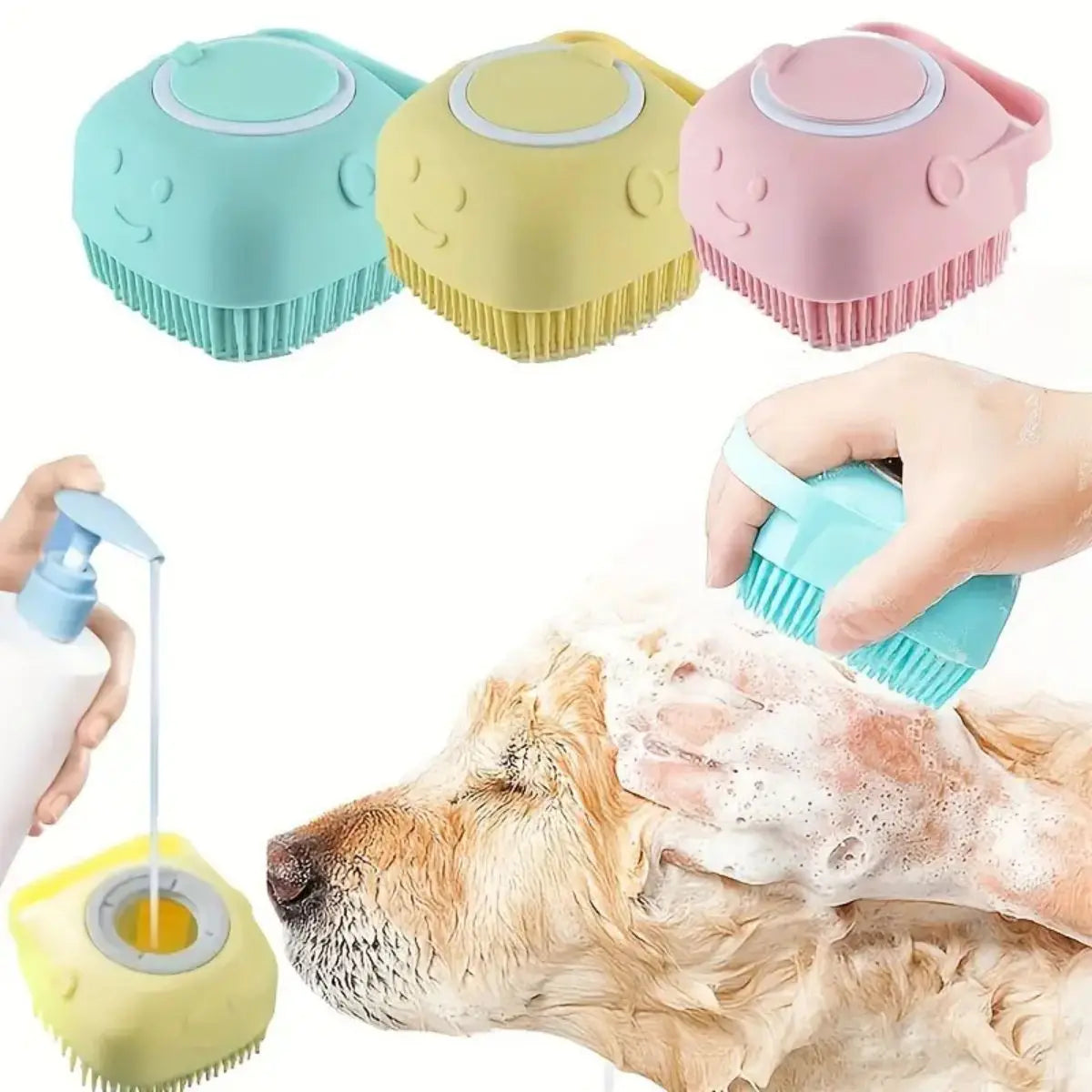 1pc Soft Silicone Pet Bath Soap Dispenser Brush