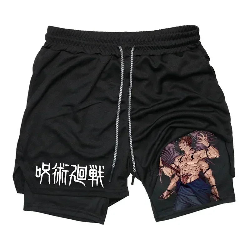 Men's Sports Shorts Jujutsu Kaisen Anime Graphic 2 in 1 Compression Shorts Quick Dry