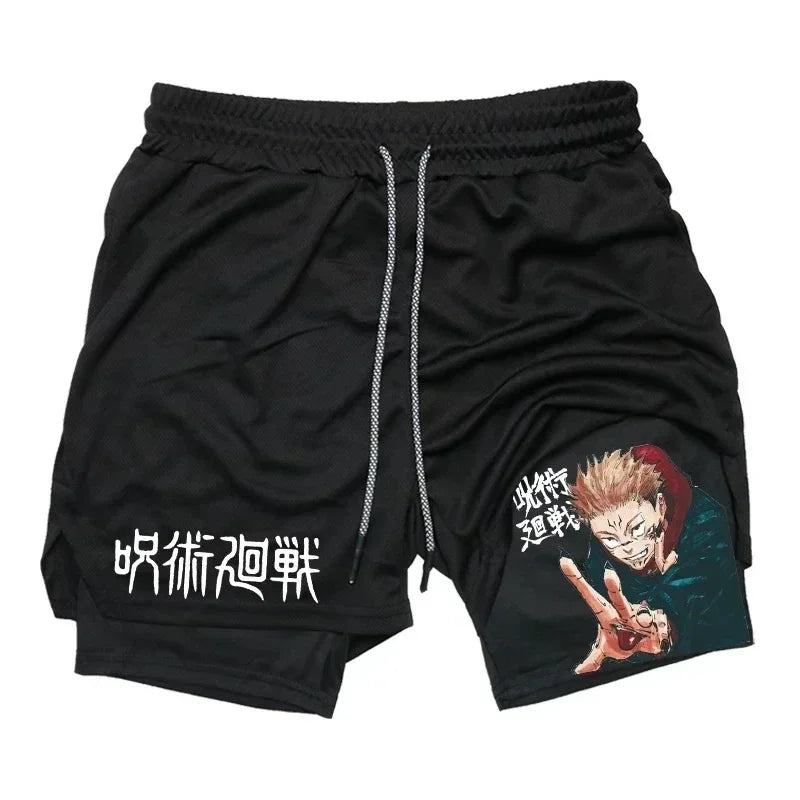 Men's Sports Shorts Jujutsu Kaisen Anime Graphic 2 in 1 Compression Shorts Quick Dry