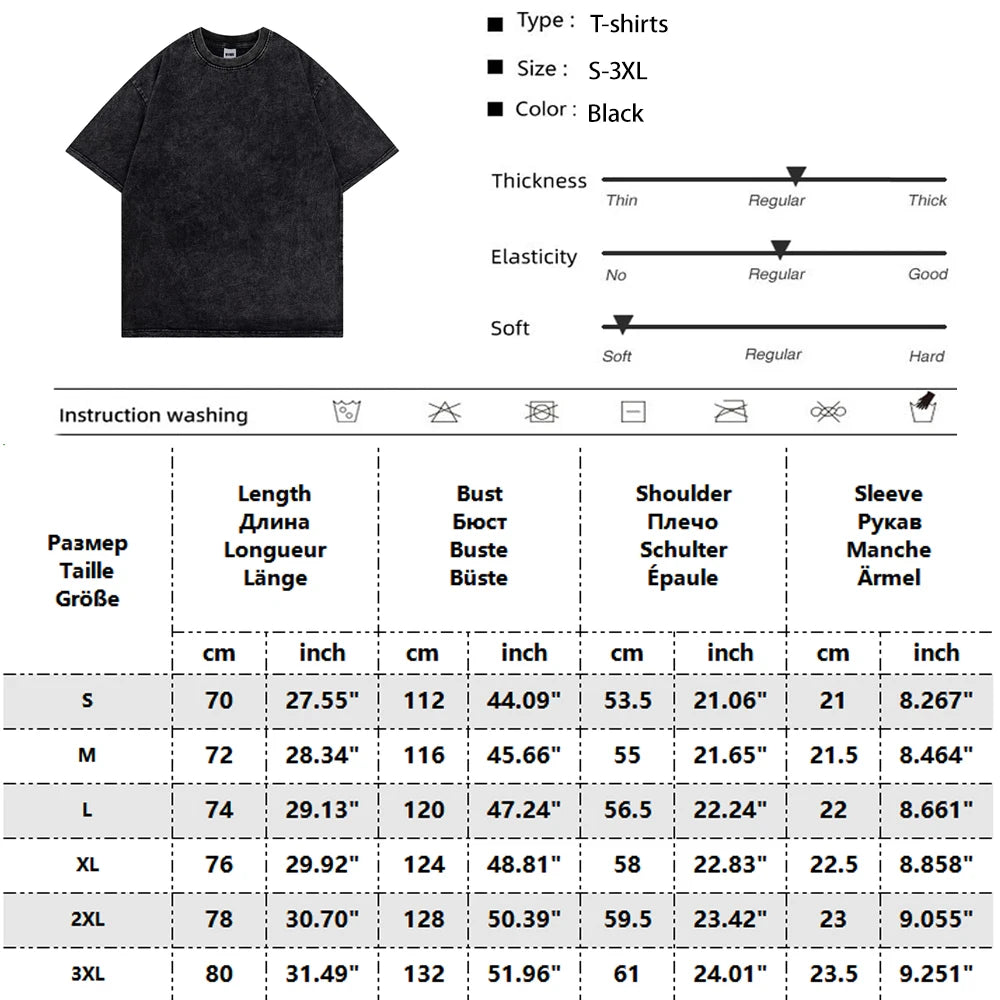 Anime Pain Printed T Shirt Men Retro Washed 100% Cotton Tops Tees Harajuku Tshirt Streetwear Hip Hop Male T-shirts