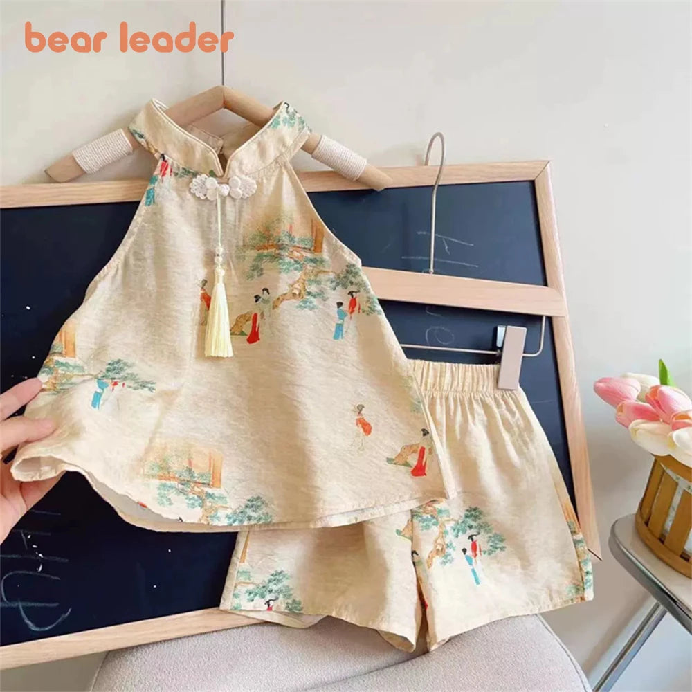 Girl's Floral Print Top + Shorts Two Piece Set