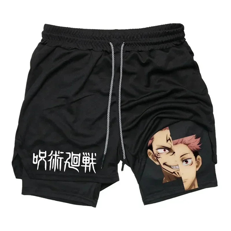 Men's Sports Shorts Jujutsu Kaisen Anime Graphic 2 in 1 Compression Shorts Quick Dry