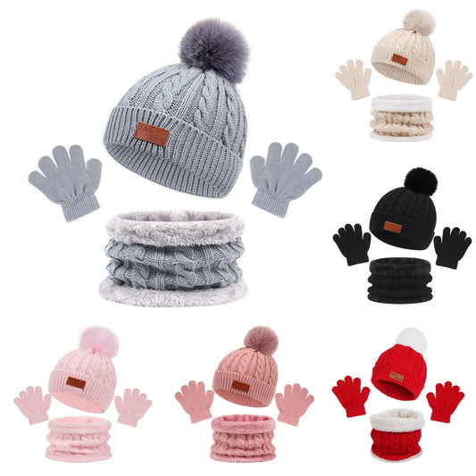 Baby Kids Knit Hat Scarf Gloves Set 3 Piece Winter Outdoor Warm Knitted Beanie Neck Warmer Mittens Infant Toddler Boys and Girls