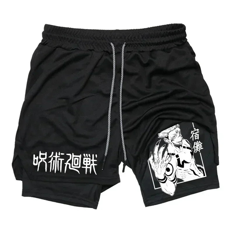 Men's Sports Shorts Jujutsu Kaisen Anime Graphic 2 in 1 Compression Shorts Quick Dry