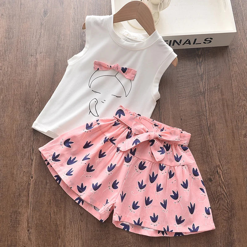 Girl's 2Pcs Fashion Pleated Short Set