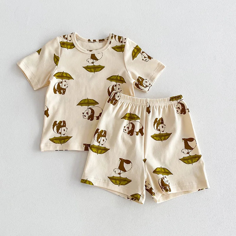 2pcs Unisex Short Sleeve Pajamas & Cozy Loungewear
