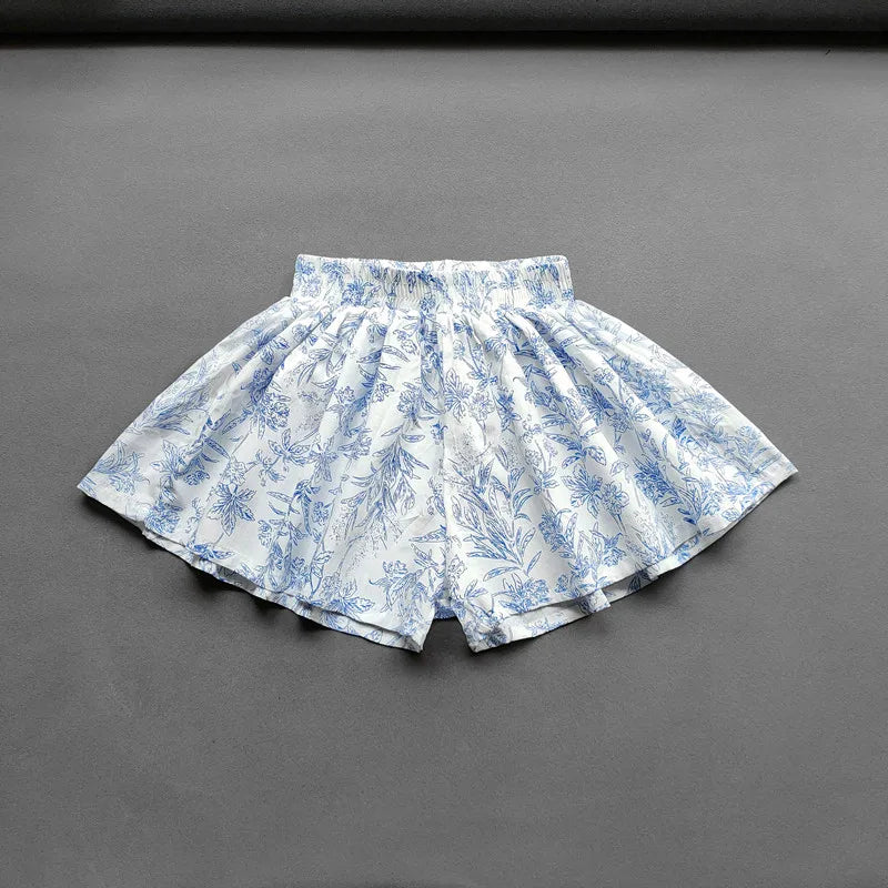 Girl's Floral Wide-Leg Pleated