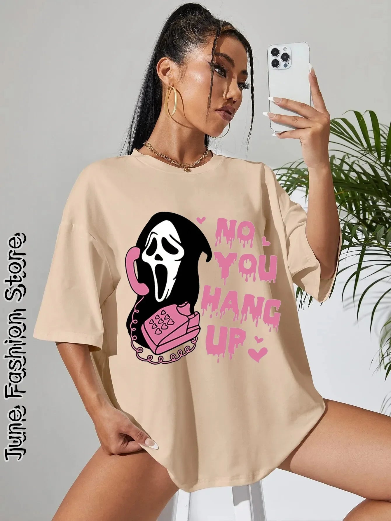Women's Oversized Ghost T-Shirt "No You Hang Up"