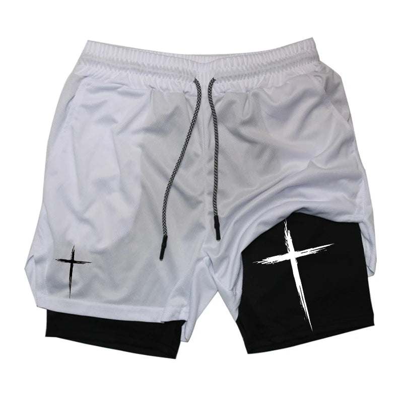 Cross Print 2 in 1 Performance Shorts for Men