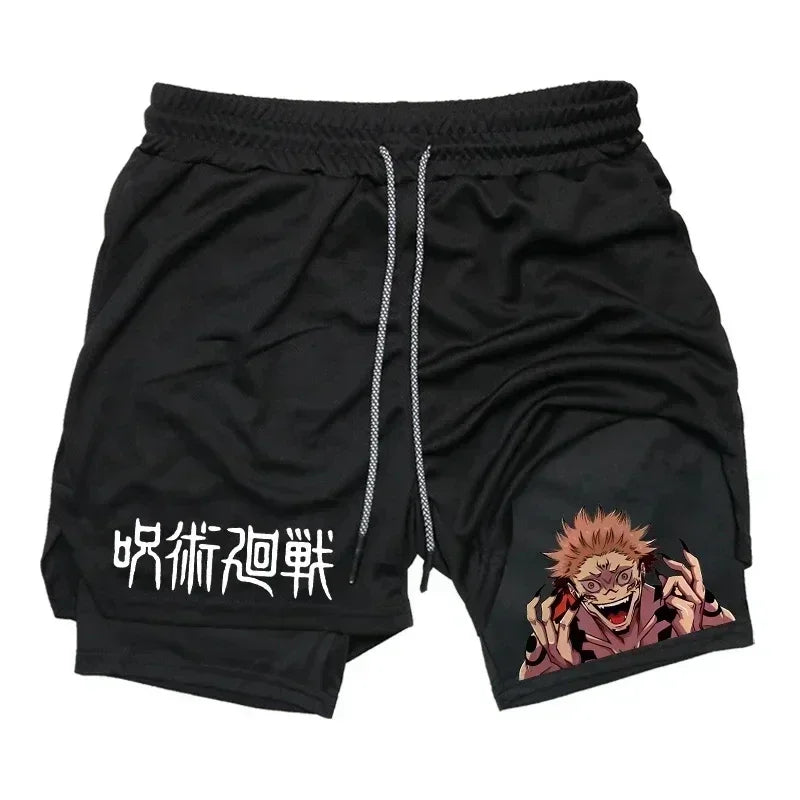 Men's Sports Shorts Jujutsu Kaisen Anime Graphic 2 in 1 Compression Shorts Quick Dry