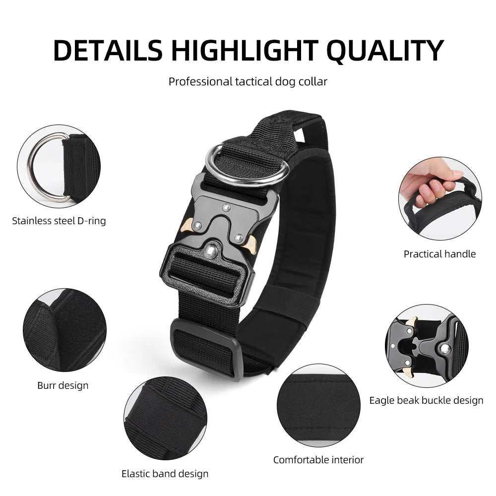 Tactical Dog Collar Rugged Zinc Alloy Buckle Outdoor Walks Dogs Collars Soft Lining Collar for Medium Big Dogs Pet Accessories