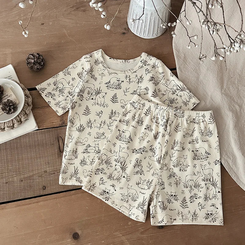 2pcs Unisex Short Sleeve Pajamas & Cozy Loungewear
