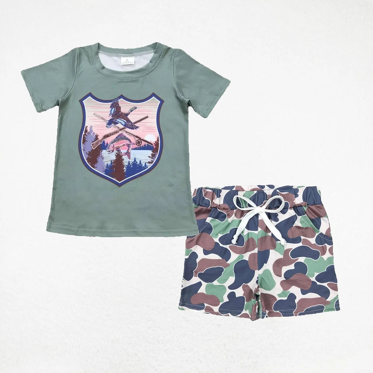 Wholesale Toddler Baby Boy Outfit Children Short Sleeves Black Shirt T-shirt Pockets Shorts Bottom Infant Set Baseball Clothes