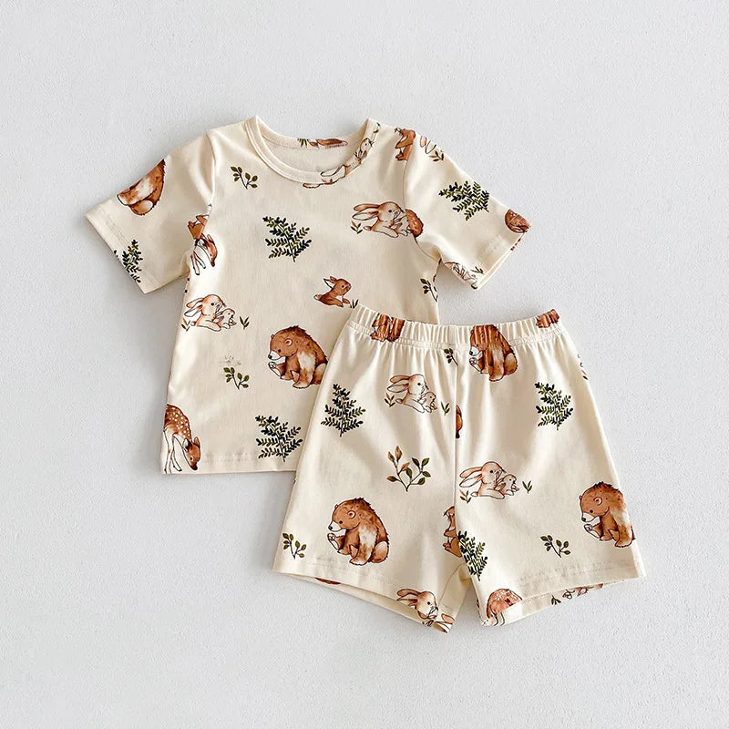 2pcs Unisex Short Sleeve Pajamas & Cozy Loungewear