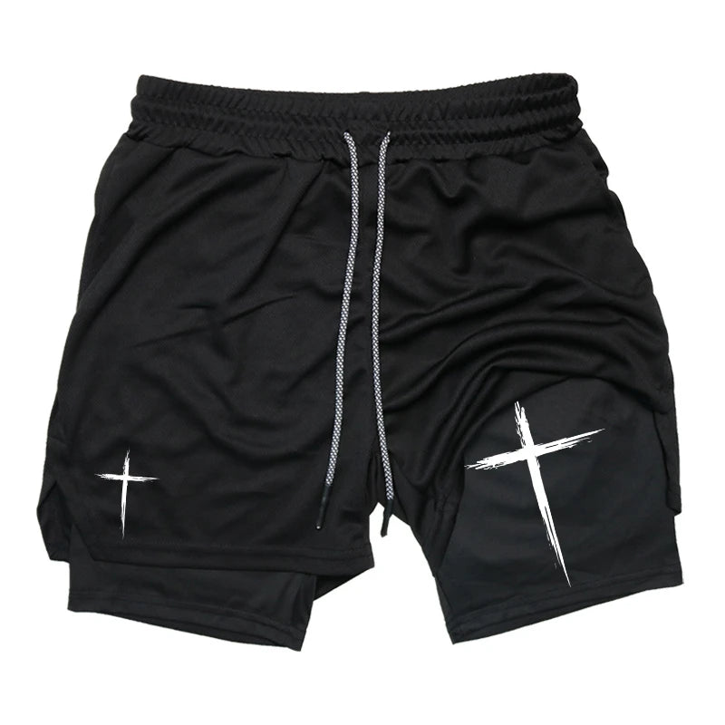 Cross Print 2 in 1 Performance Shorts for Men