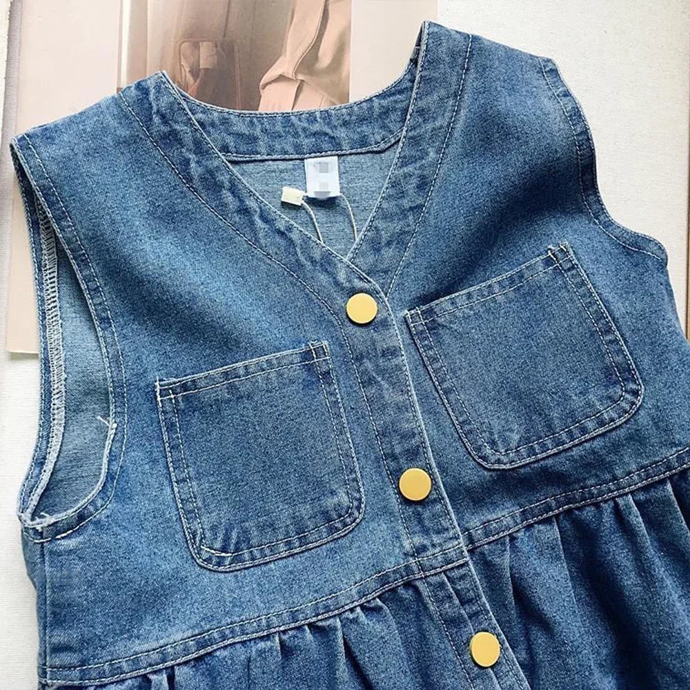Girls Denim Sleeveless Dress