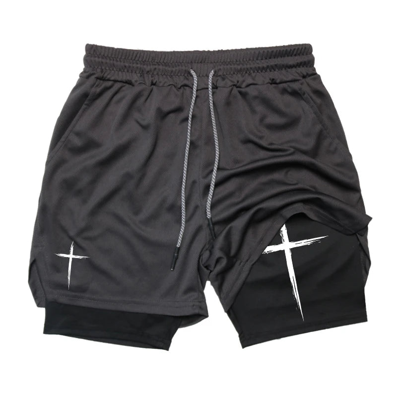 Cross Print 2 in 1 Performance Shorts for Men