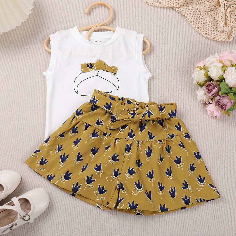 Girl's 2Pcs Fashion Pleated Short Set