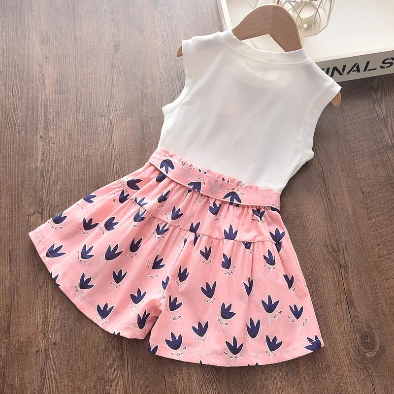 Girl's 2Pcs Fashion Pleated Short Set
