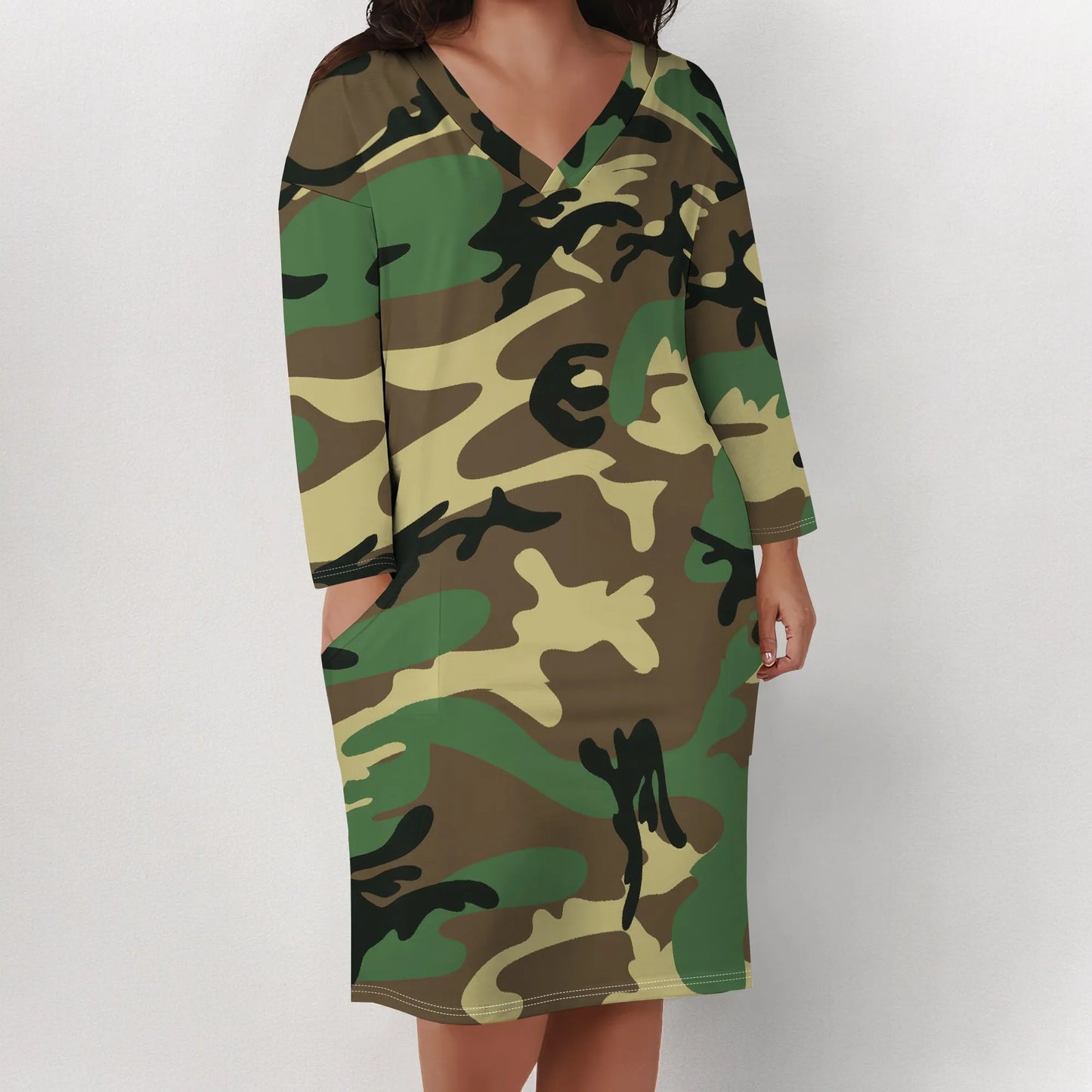 Plus Size Women's Casual shirt Dresses 3/4 Sleeves
