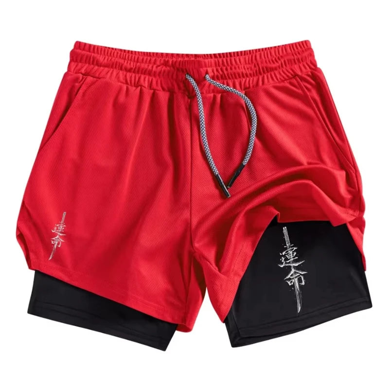 Samurai Sword Print 2 in 1 Performance Shorts for Men