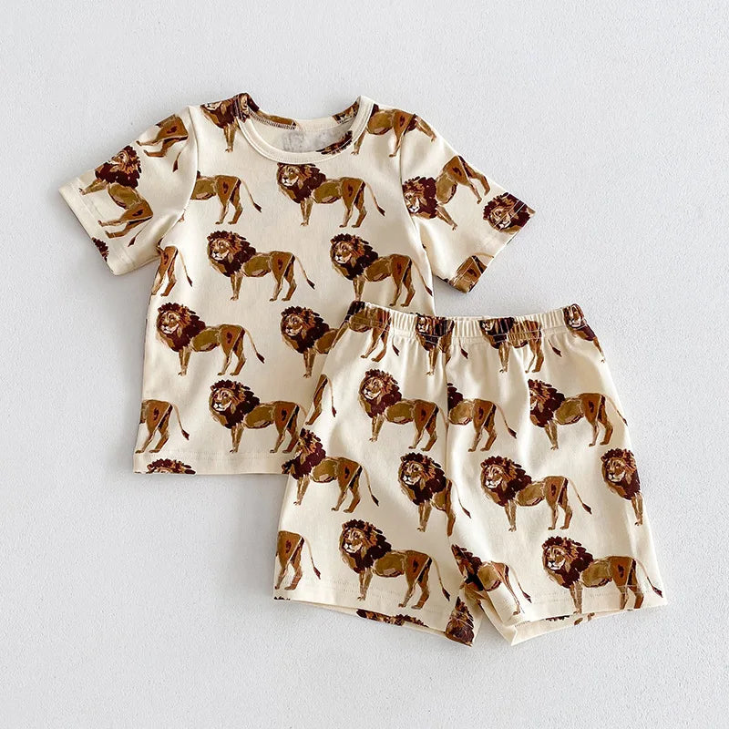 2pcs Unisex Short Sleeve Pajamas & Cozy Loungewear