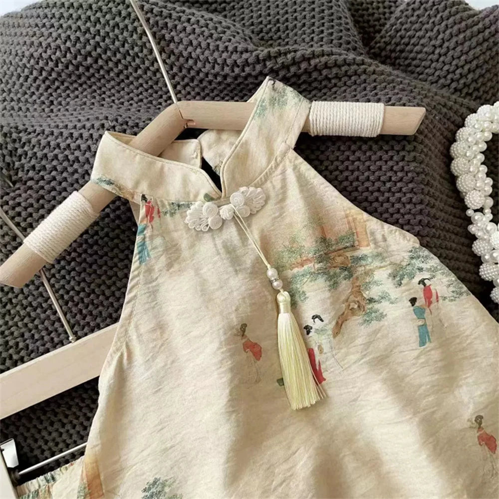 Girl's Floral Print Top + Shorts Two Piece Set
