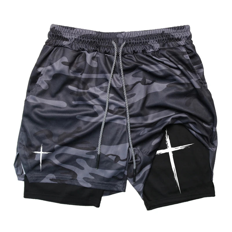 Cross Print 2 in 1 Performance Shorts for Men