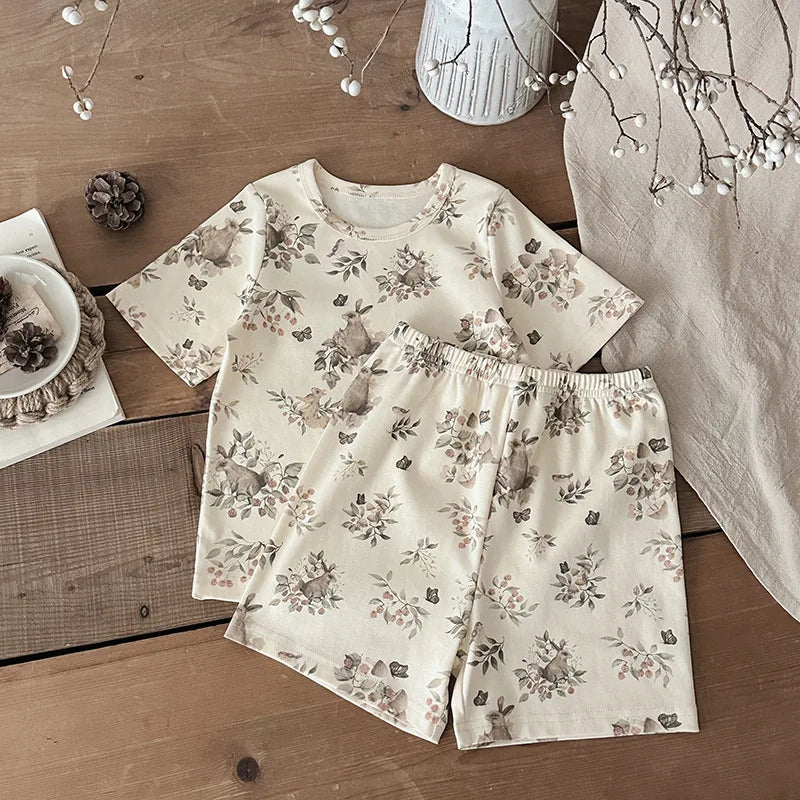 2pcs Unisex Short Sleeve Pajamas & Cozy Loungewear