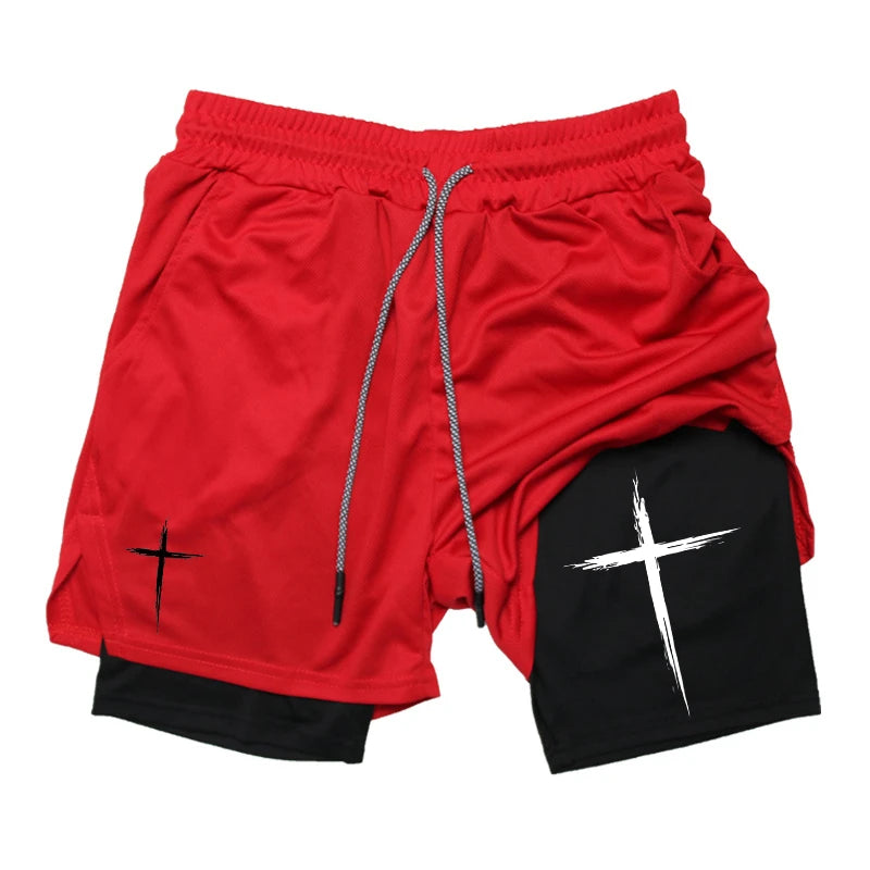 Cross Print 2 in 1 Performance Shorts for Men