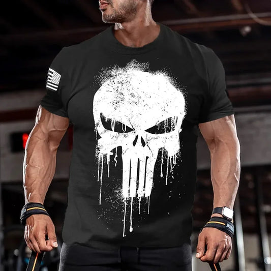 Men's Skull T shirt with American Flag Sleeve
