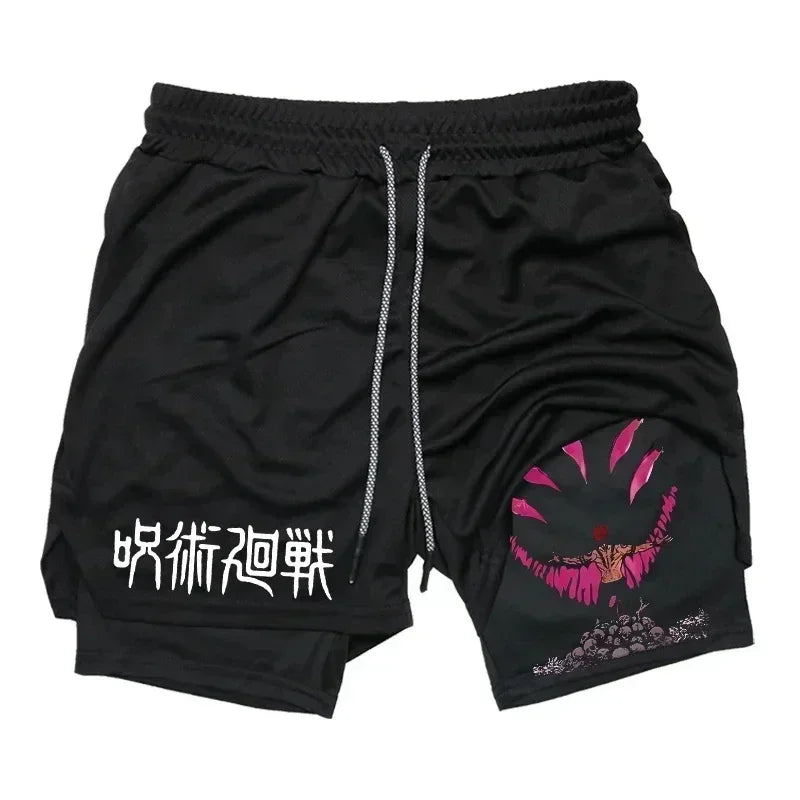 Men's Sports Shorts Jujutsu Kaisen Anime Graphic 2 in 1 Compression Shorts Quick Dry