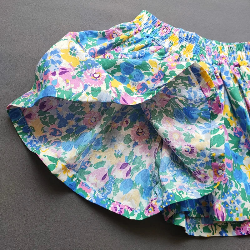 Girl's Floral Wide-Leg Pleated