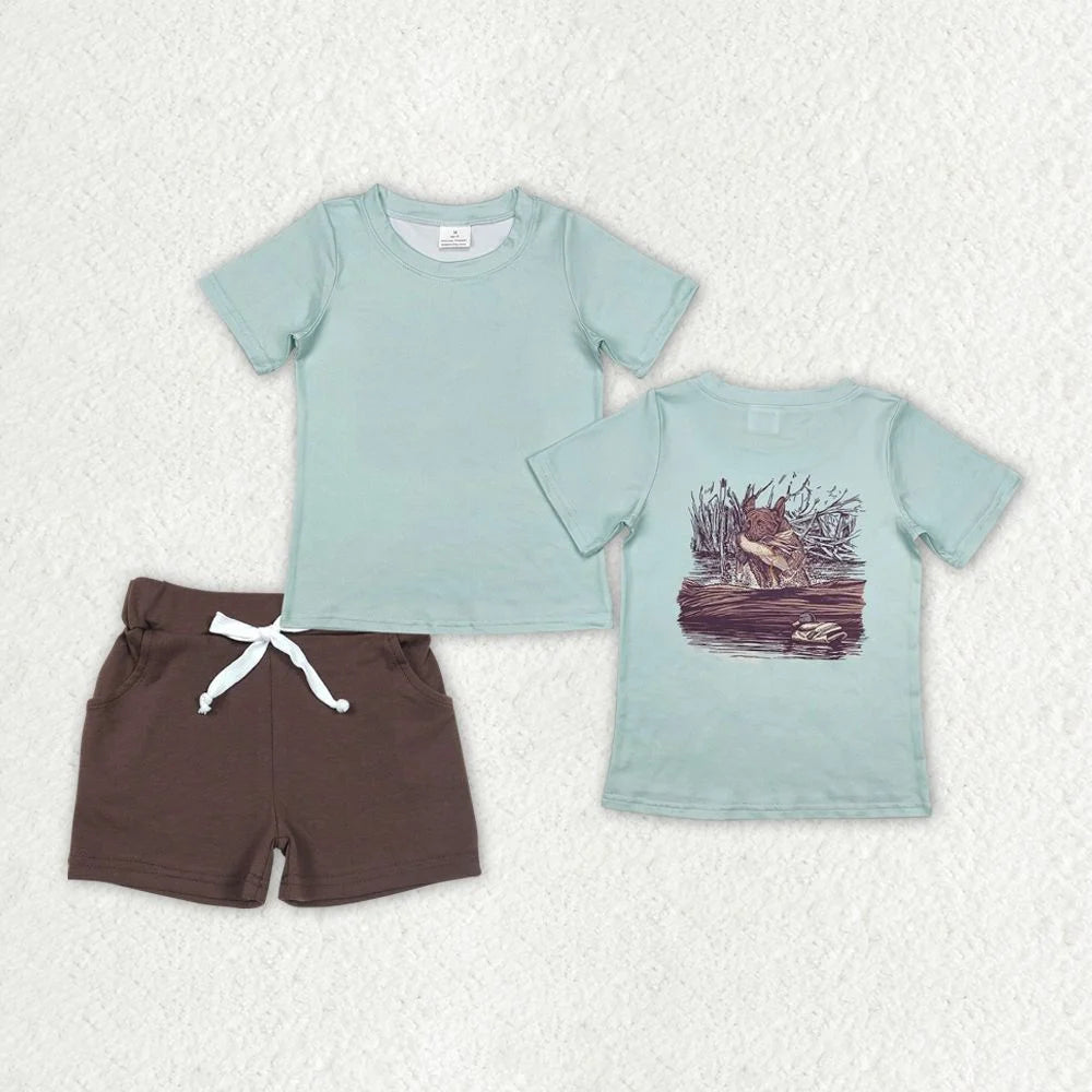 Wholesale Toddler Baby Boy Outfit Children Short Sleeves Black Shirt T-shirt Pockets Shorts Bottom Infant Set Baseball Clothes