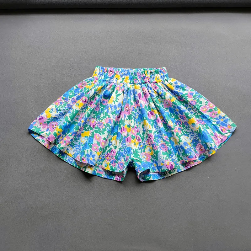 Girl's Floral Wide-Leg Pleated