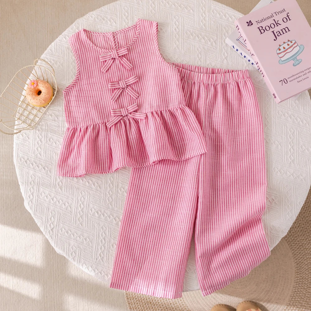 Girls' Pinstripe Pink Suite, 2 Piece Set
