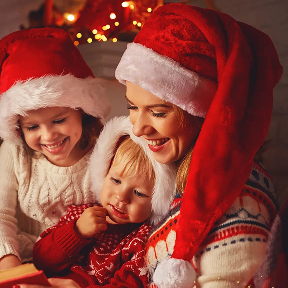 75cm Long Christmas Hat Plush Santa Claus Hat for Adults and Kids Xams New Year Gift Festive Party Supplies Christmas Decoration