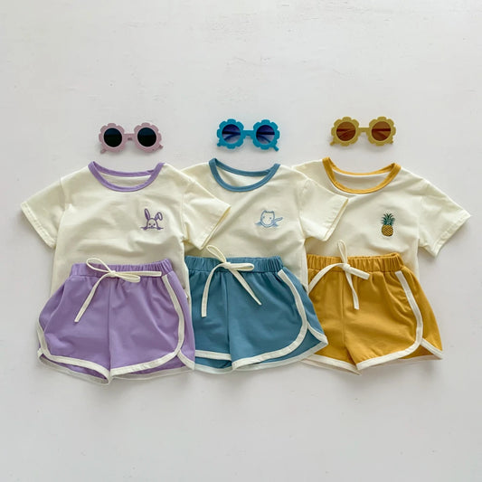 Baby & Toddler Short Sleeve Tracksuits with Embroidery, 2 Piece Set