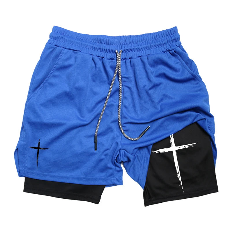 Cross Print 2 in 1 Performance Shorts for Men