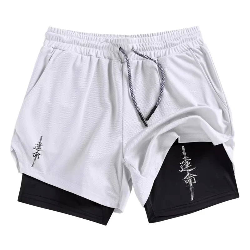 Samurai Sword Print 2 in 1 Performance Shorts for Men