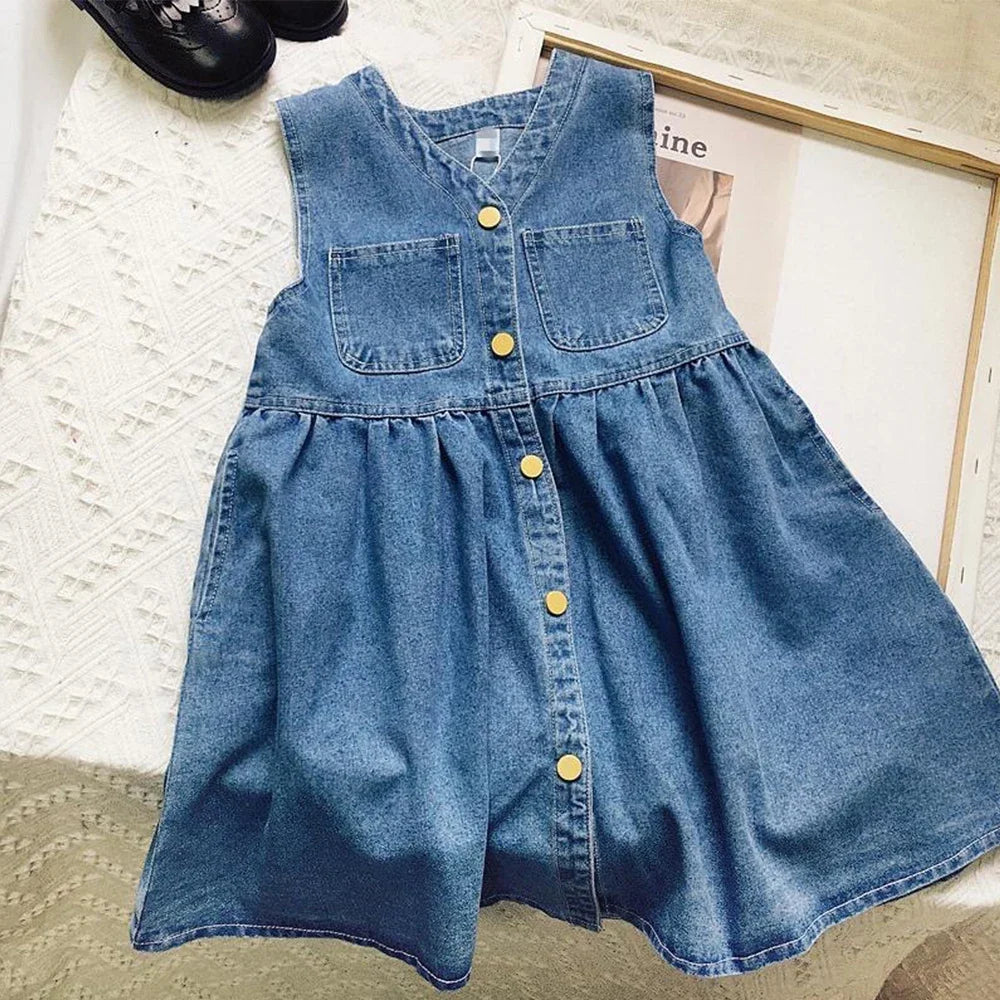 Girls Denim Sleeveless Dress