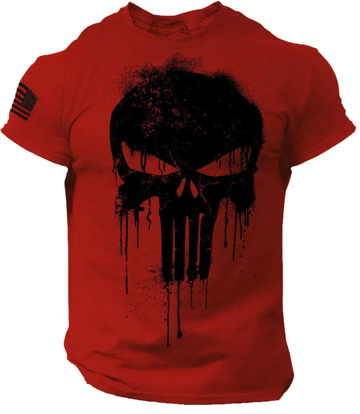 Men's Skull T shirt with American Flag Sleeve